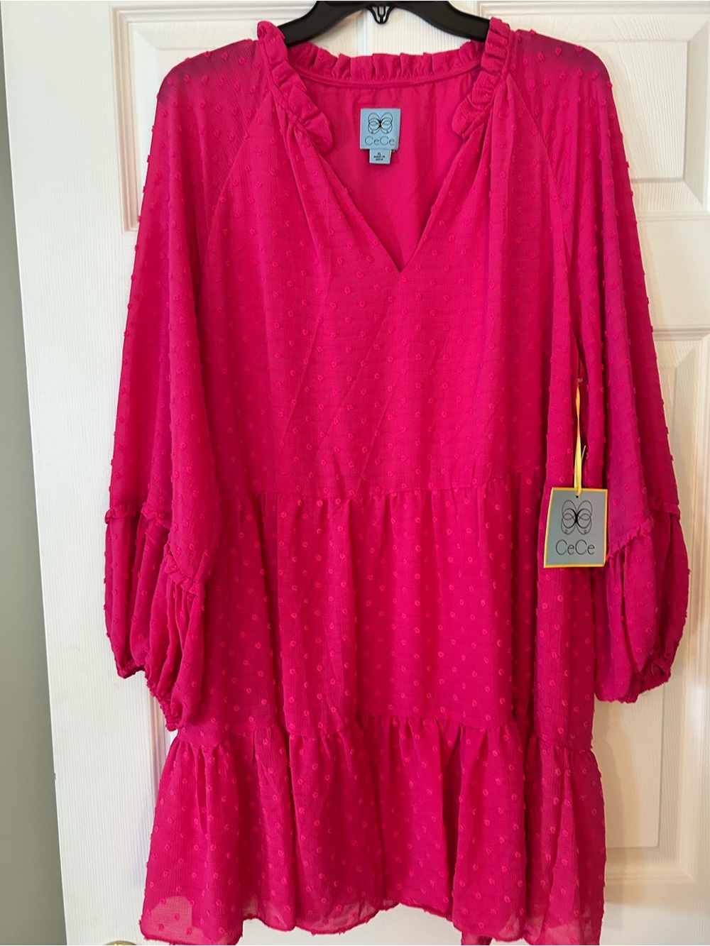 CeCe Hot Pink Tiered Swiss Dot Tunic - Picture 6 of 6